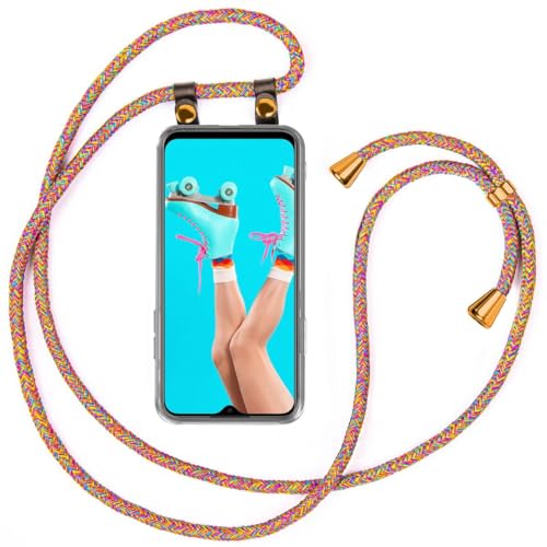 moex Handykette kompatibel mit Xiaomi Redmi 9T Hülle mit Band Längenverstellbar, Handyhülle zum Umhängen, Silikon Case Transparent mit Kordel Schnur abnehmbar in Rainbow von moex