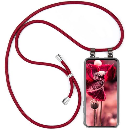 moex Handykette kompatibel mit Xiaomi Redmi Note 11 Pro+ 5G Hülle mit Band Längenverstellbar, Handyhülle zum Umhängen, Silikon Case Transparent mit Kordel Schnur abnehmbar in Wein-Rot von moex