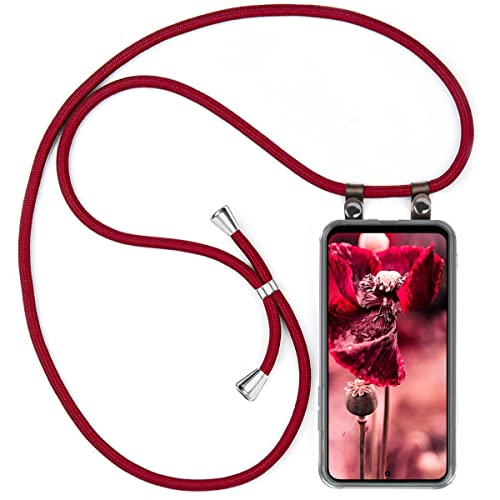 moex Handykette kompatibel mit Xiaomi Redmi Note 12 (4G) Hülle mit Band Längenverstellbar, Handyhülle zum Umhängen, Silikon Case Transparent mit Kordel Schnur abnehmbar in Wein-Rot von moex