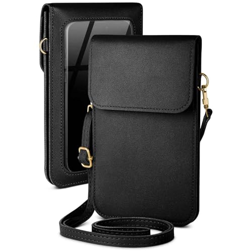 moex Handytasche zum Umhängen für iPhone 11 Pro – Kleine Handtasche mit Handyfach und Sichtfenster, 2 zusätzliche Fächer - Handy Umhängetasche Damen, Onyxschwarz von moex
