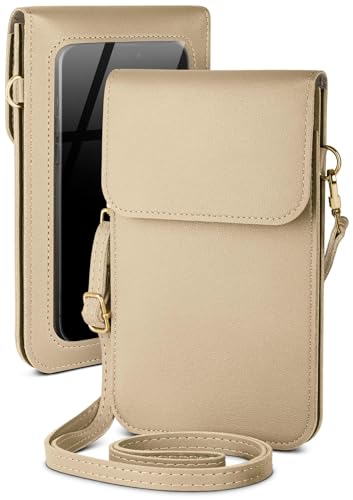 moex Handytasche zum Umhängen für Huawei Mate 20 Lite – Kleine Handtasche mit Handyfach und Sichtfenster, 2 zusätzliche Fächer - Handy Umhängetasche Damen, Sandbeige von moex