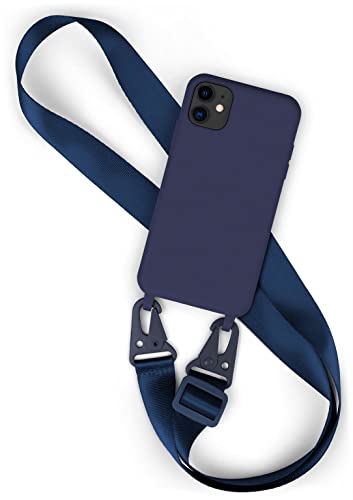 moex Hover Cover für Apple iPhone 11 Handykette mit breitem Band, Hülle mit Band zum Umhängen, abnehmbare Nylon Kette mit Karabiner, stylisch und extrem robust – Navy Blau von moex