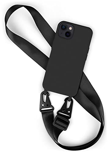 moex Hover Cover für Apple iPhone 13 Handykette mit breitem Band, Hülle mit Band zum Umhängen, abnehmbare Nylon Kette mit Karabiner, stylisch und extrem robust – Schwarz von moex