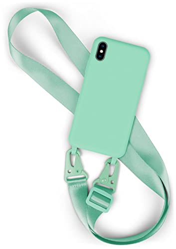 moex Hover Cover für Apple iPhone X/iPhone XS Handykette mit breitem Band, Hülle mit Band zum Umhängen, abnehmbare Nylon Kette mit Karabiner, stylisch und extrem robust – Mint von moex