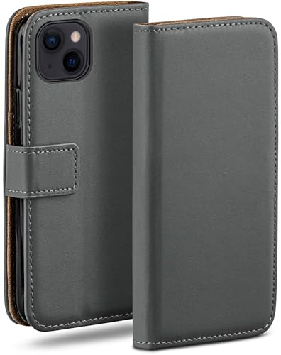 moex Klapphülle für Apple iPhone 13 Hülle klappbar, Handyhülle mit Kartenfach, 360 Grad Schutzhülle zum klappen, Flip Case Book Cover, Vegan Leder Handytasche, Dunkelgrau von moex