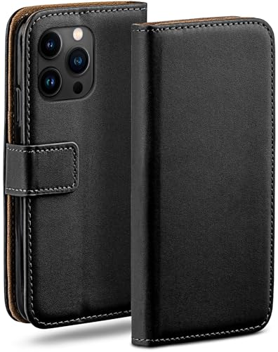 moex Klapphülle für Apple iPhone 15 Pro Max Hülle klappbar, Handyhülle mit Kartenfach, 360 Grad Schutzhülle zum klappen, Flip Case Book Cover, Vegan Leder Handytasche, Schwarz von moex