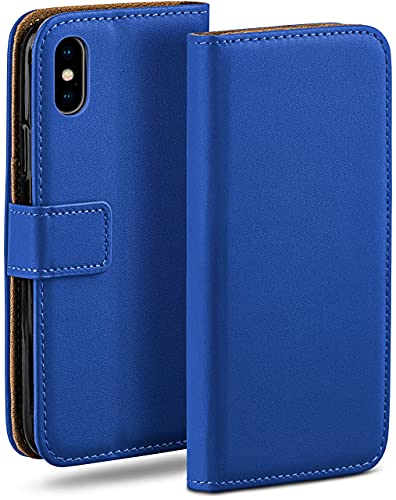 moex Book Case für iPhone X/iPhone XS Handyhülle mit Kartenfach, Hülle klappbar 360 Grad Schutzhülle, Klapphülle Flip Case Cover, PU Leder Handytasche Lederhülle, Blau von moex