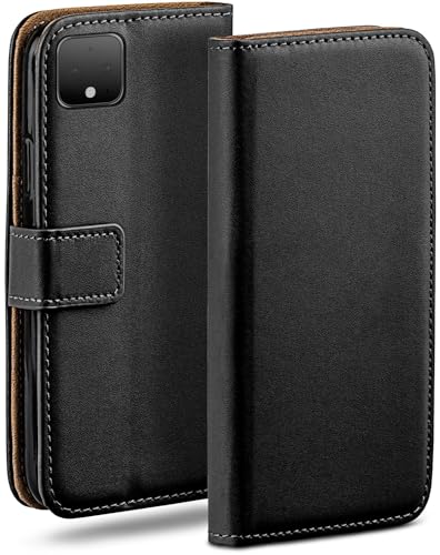 moex Book Case für Google Pixel 4 Handyhülle mit Kartenfach, Hülle klappbar 360 Grad Schutzhülle, Klapphülle Flip Case Cover, PU Leder Handytasche Lederhülle, Schwarz von moex