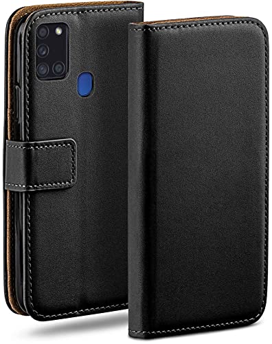 moex Klapphülle für Samsung Galaxy A21s Hülle klappbar, Handyhülle mit Kartenfach, 360 Grad Schutzhülle zum klappen, Flip Case Book Cover, Vegan Leder Handytasche, Schwarz von moex