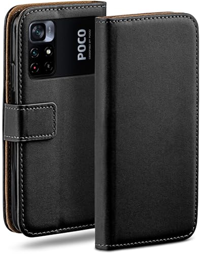 moex Book Case für Xiaomi Poco M4 Pro Handyhülle mit Kartenfach, Hülle klappbar 360 Grad Schutzhülle, Klapphülle Flip Case Cover, PU Leder Handytasche Lederhülle, Schwarz von moex