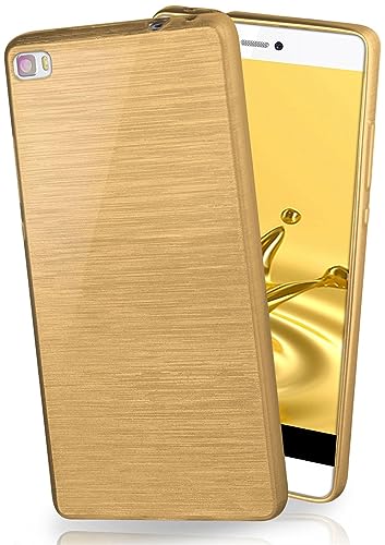 moex Stylische Brushed Aluminium-Optik & starker Grip | Ultra dünne Silikonhülle passend für Huawei P8 Lite 2015 in Gold von moex