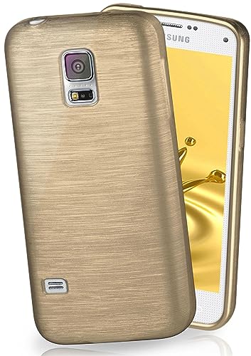 moex Stylische Brushed Aluminium-Optik & starker Grip | Ultra dünne Silikonhülle passend für Samsung Galaxy S5 / S5 Neo in Gold von moex