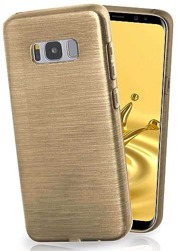 moex Stylische Brushed Aluminium-Optik & starker Grip | Ultra dünne Silikonhülle passend für Samsung Galaxy S8 in Gold von moex