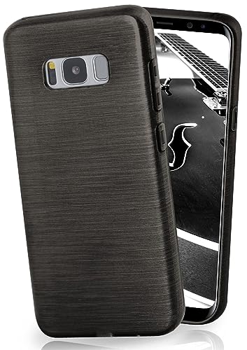 moex Stylische Brushed Aluminium-Optik & starker Grip | Ultra dünne Silikonhülle passend für Samsung Galaxy S8 in Schwarz von moex