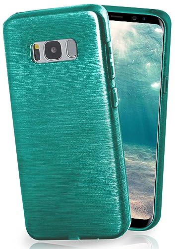 moex Stylische Brushed Aluminium-Optik & starker Grip | Ultra dünne Silikonhülle passend für Samsung Galaxy S8 in Türkis von moex