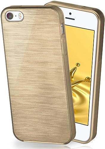 moex Stylische Brushed Aluminium-Optik & starker Grip | Ultra dünne Silikonhülle passend für iPhone 5s / 5 / SE (2016) in Gold von moex