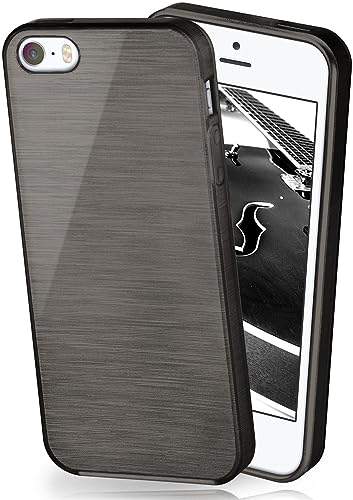 moex Stylische Brushed Aluminium-Optik & starker Grip | Ultra dünne Silikonhülle passend für iPhone 5s / 5 / SE (2016) in Schwarz von moex