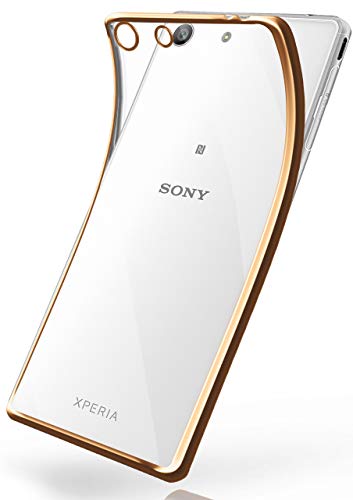 moex Transparente Silikonhülle im Chrome-Style kompatibel mit Sony Xperia M5 | Flexibler Schutz mit Hochglanz Metallic Rahmen, Gold von moex