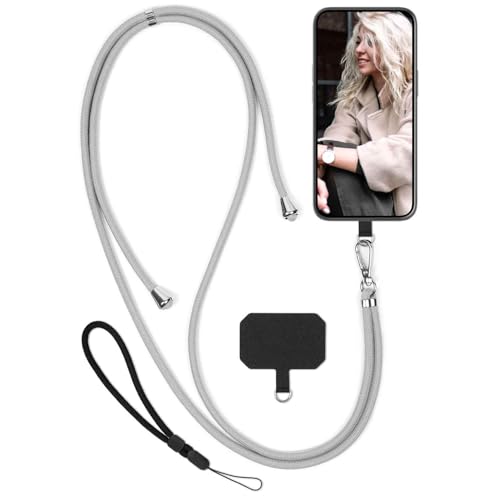 moex Unleash für Google Pixel 7 Pro Handyband zum Umhängen ohne Hülle, Handykette mit Karabiner, Handy Umhängeband abnehmbar, Band Kette mit Pad für Handyhülle, Taupe, Silber von moex