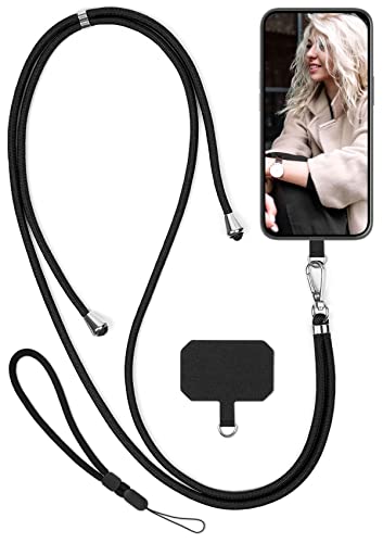 moex Unleash für LG K61 – Handykette mit Karabiner, Umhängeband schnell abnehmbar – Smartphone Necklace mit Pad für Hüllen, Kette zum Umhängen in Schwarz von moex