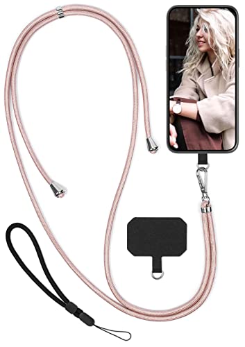 moex Unleash für Samsung Galaxy A70 – Handykette mit Karabiner, Umhängeband schnell abnehmbar – Smartphone Necklace mit Pad für Hüllen, Kette zum Umhängen in Roségold von moex