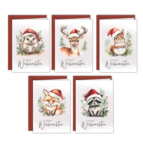 10x Weihnachtskarten Set aus hochwertigem Leinenkarton - Weihnachtliche Waldtiere - mit Umschlägen - Klappkarten DIN A6 - Frohe Weihnachten 10x Weihnachtskarten Set aus hochwertigem Leinenkarton - Weihnachtliche Waldtiere - mit Umschlägen - Klappkarten DIN A6 - Frohe Weihnachten von møij