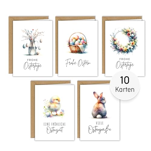 møij 10x Osterkarten aus hochwertigem Leinenkarton - verschiedene Motive - inklusive Briefumschlägen aus Kraftpapier - moderne Aquarell Designs møij 10x Osterkarten aus hochwertigem Leinenkarton - verschiedene Motive - inklusive Briefumschlägen aus Kraftpapier - moderne Aquarell Designs von møij