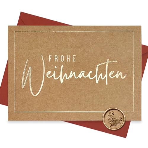 3er Set Weihnachtskarten aus Kraftpapier mit Heißfolienprägung gold - Inklusive Briefumschläge bordeaux und Wachssiegel - Schriftzug Frohe Weihnachten 3er Set Weihnachtskarten aus Kraftpapier mit Heißfolienprägung gold - Inklusive Briefumschläge bordeaux und Wachssiegel - Schriftzug Frohe Weihnachten von møij