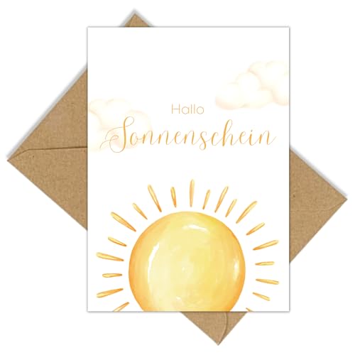møij Grußkarte zur Geburt aus Leinenkarton inkl. Briefumschlag aus Kraftpapier - modernes Design mit Sonne von møij