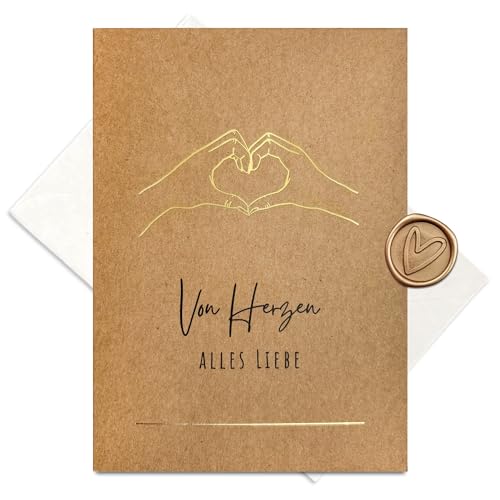 møij Karte zur Hochzeit aus Kraftkarton mit goldener Heißfolienprägung - Von Herzen - Inkl. Briefumschlag und Wachssiegel møij Karte zur Hochzeit aus Kraftkarton mit goldener Heißfolienprägung - Von Herzen - Inkl. Briefumschlag und Wachssiegel von møij