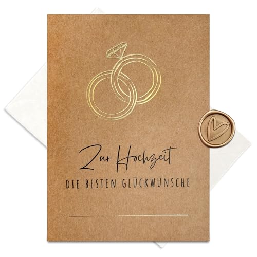 møij Karte zur Hochzeit aus Kraftkarton mit goldener Heißfolienprägung -Zur Hochzeit - Inkl. Briefumschlag und Wachssiegel møij Karte zur Hochzeit aus Kraftkarton mit goldener Heißfolienprägung -Zur Hochzeit - Inkl. Briefumschlag und Wachssiegel von møij