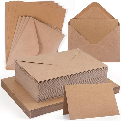 moinkerin 50x Klappkarten blanko mit Umschlägen (250g/m² A6) + 50x C6-Briefumschläge | Kraftpapier Umschlag Set für Hochzeitskarten, DIY Einladungen, Geburtstag & Weihnachtsgrüß （ Braun） von moinkerin