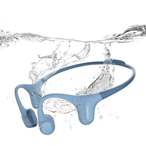 Mojawa Run Plus Knochenschall-Sportkopfhörer, Open-Ear, Bluetooth 5.2, 32 GB MP3, IP68 Wasserdicht, Mikrofon mit Geräuschunterdrückung, für Schwimmen, Laufen, Radfahren, Wandern, Surfen, Fitness, Blau von mojawa