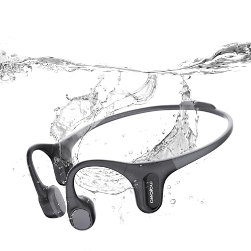 mojawa Run Plus Bone Conduction Kopfhörer, IP68 Wasserdichtes Schwimmen Kopfhörer, Open Ear Bluetooth mit Mikrofon und 32GB MP3, Laufen, Schwimmen, Schwarz von mojawa