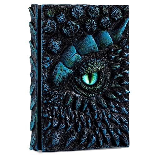 molshine A5 (7,3" x 5,1") Tagebuch mit 3D-Drachenprägung, Notizbuch mit Harzgravur, 100 Blatt weiß, Hardcover-Reisenotizbuch, zum Schreiben, Skizzenbuch, Geschenk, Dekoration (Blau) von molshine