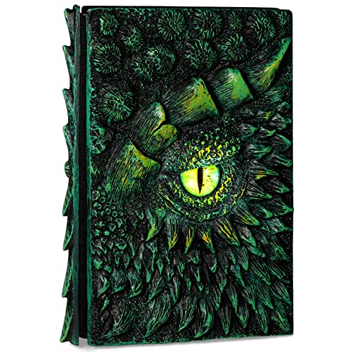 molshine A5 (7,3" x 5,1") Tagebuch mit 3D-Drachenprägung, Notizbuch mit Harzgravur, 100 Blatt weiß, Hardcover-Reisenotizbuch, zum Schreiben, Skizzenbuch, Geschenk, Dekoration (Grün) von molshine