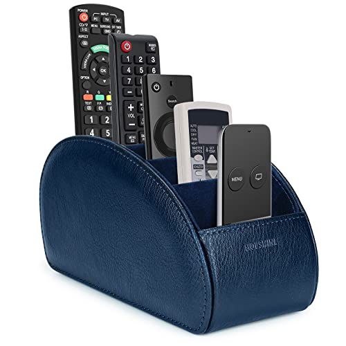 molshine Halter für Fernbedienung mit 5 Fächern,Fernbedienungshalter aus PU-Leder für Büroorganisation,TV-Fernbedienung,Heizungsregler,Mediaplayer,Bürobedarf,Make-up-Pinsel (Navy blau) von molshine