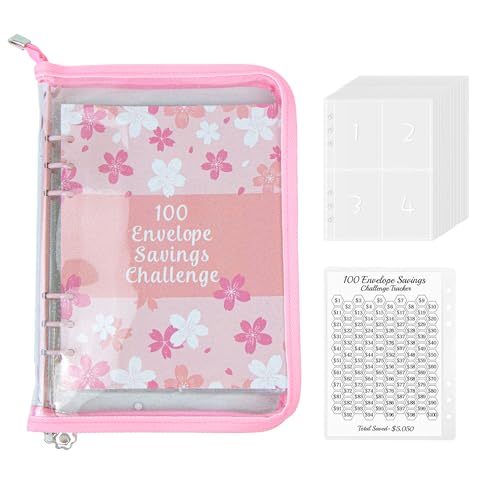 100 Envelope Saving Challenge, Geldbuch mit Hüllen Zum Sparen, Sparbuch für Geld Challenge, 100 Tage Challenge Binder, Budgetplaner A5 mit Reißverschluss, Kirschblüte Rosa, 1 Stück 100 Envelope Saving Challenge, Geldbuch mit Hüllen Zum Sparen, Sparbuch für Geld Challenge, 100 Tage Challenge Binder, Budgetplaner A5 mit Reißverschluss, Kirschblüte Rosa, 1 Stück von momgyaamz