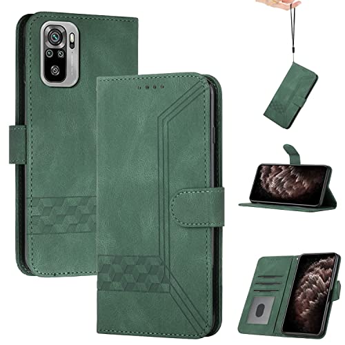 Momoka Store Handyhülle für Redmi Note 10 4G/Redmi Note 10S,TPU Klapphülle Schutzhülle für,Lederhülle mit Standfunktion und Kartenfach-Grün von momoka
