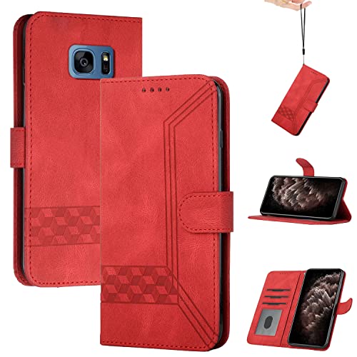 Momoka Store Handyhülle für Samsung Galaxy S7,TPU Klapphülle Schutzhülle für,Lederhülle mit Standfunktion und Kartenfach-rot von Zabapure