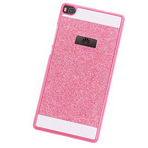 monjour Huawei P8 Lite Edel Glitzer Bling Elegant Tasche Etui Handy Hülle Schutz Hard Case Back Rückseite Cover mit Diamant Strass in Pink von monjour