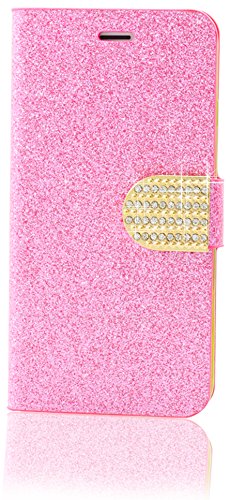 monjour Samsung Galaxy A21s (2020) Handy Hülle Schutzhülle Glitzer Strass Flip [Klappbar + Standfunktion] + [3 x Kartenfach] in [Rosa ] Wallet Book Full Cover Flip Case Diamant Tasche von monjour