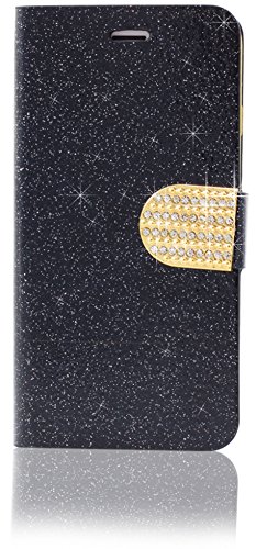 monjour Samsung Galaxy A21s (2020) Handy Hülle Schutzhülle Glitzer Strass Flip [Klappbar + Standfunktion] + [3 x Kartenfach] in [Schwarz] Wallet Book Full Cover Flip Case Diamant Tasche von monjour