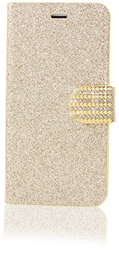 monjour Samsung Galaxy A51 Handy Hülle Schutzhülle Glitzer Strass Flip [Klappbar + Standfunktion] + [3 x Kartenfach] in [Gold] Wallet Book Full Cover Flip Case Diamant Tasche von monjour