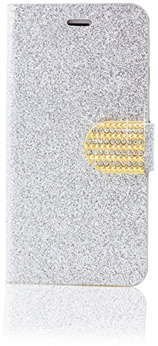 monjour Samsung Galaxy S20 Handy Hülle Schutzhülle Glitzer Strass Flip [Klappbar + Standfunktion] + [3 x Kartenfach] in [Silber] Wallet Book Full Cover Flip Case Diamant Tasche von monjour