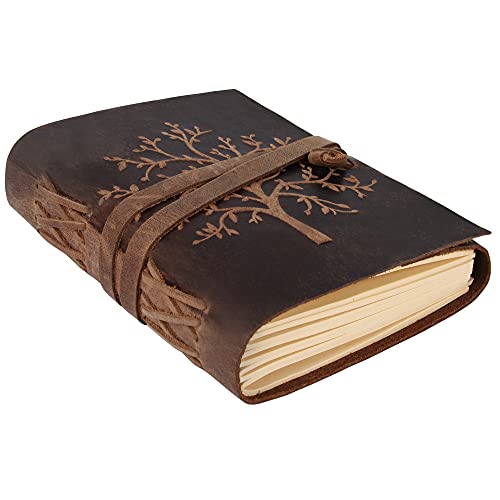 MOONSTER® Leder Notizbuch Tree of Life, Liniertes Notizbuch Leder - Damen Tagebuch, Mittelbreit Liniertes Herren Notizbuch 20x15cm - Kraftpapier - 400 Seiten - Inspirierendes Damengeschenk von moonster