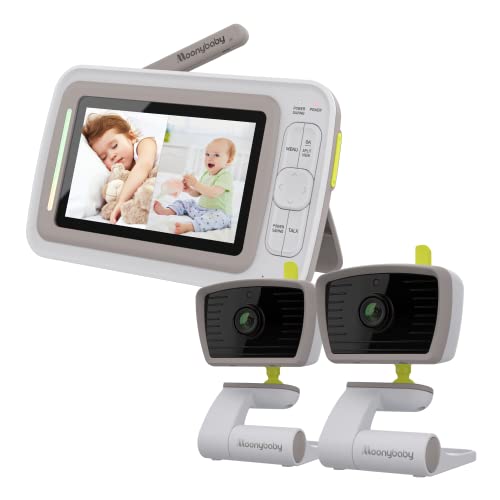moonybaby Split 30 Video-Babyphone mit 4,3-Zoll-Split-Bildschirm, 2 Kameras, Weitwinkel-Nachtsicht, 2,4 GHz, Gegensprechfunktion, Schlaflied, Fernanzeige, Monitor Con UNA risoluzione 480x272 von moonybaby