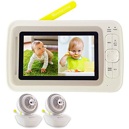 moonybaby Split 60 Video-Babyphone mit 4,3-Zoll-Split-Bildschirm, Weitwinkel-Nachtsicht, 2,4 GHz, Gegensprechfunktion, Schlaflied, 2X Kameras & Fernanzeige, Monitor Con UNA risoluzione 480x272 von moonybaby
