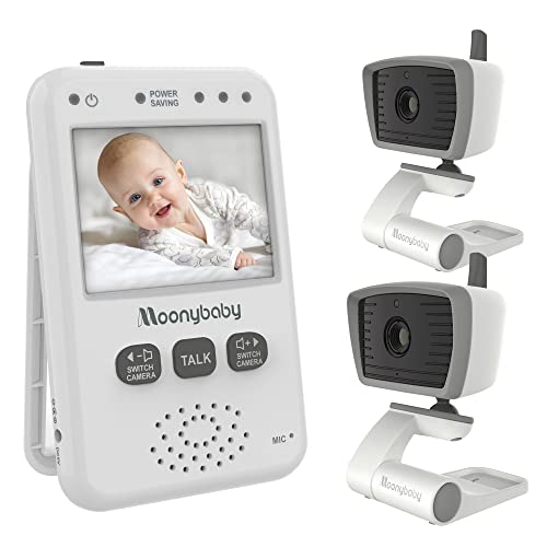 moonybaby Value 100-2 Babyphone Video Nachtsicht, 2,4-Zoll-LCD-Bildschirm, 2,4-GHz-Signal, Gegensprechfunktion, VOX-Stromsparmodus, bis 4 Kameras, 2X Kameras, Fernanzeige von moonybaby