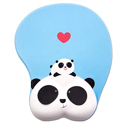 Panda 3D Mauspad ergonomisch weiches Silikon Gel Mauspad mit Handgelenkstütze Tier Mauspad für PC und Mac blau von moptmos